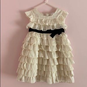 BabyGap ivory ruffled dress, black ribbon trim, 3T